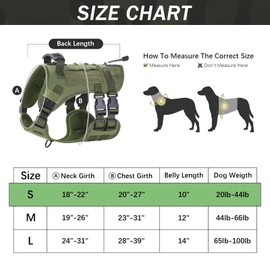 Yungaspy No Pull Tactical Dog Harness for Large Dogs, Escape Proof Molle Dog Vest Harness and Leash Set, Adjustable Military Service Dog Harness with Handle for Medium Large Dogs (Green, Small)
