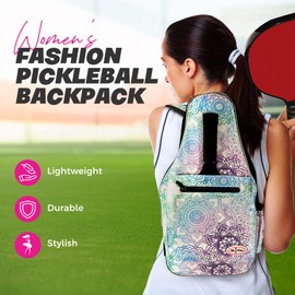 Taboo Fashions - Pickleball Bags For Women, Waterproof Pickle Ball Bag, Stylish Pickleball Gifts for Women, Large Capacity w/ Pickle Ball Accessory & Water Bottle Pockets, 21.5 x 13 in, Mandala Dreams