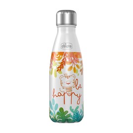 Chicco Stainless Steel Kids Water Bottle 4+ Years, 17oz Insulated Travel Bottle with Leak-Proof Twist Lid, Sweat-Free Design, Slim Size, BPA-Free, Safari