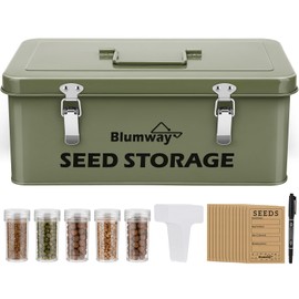 BlumWay Saatgutaufbewahrungsbox mit 4 Fächern, 32,5 x 17 x 13 cm, Set mit 5 Flaschen, 30 Etiketten, 30 Umschläge