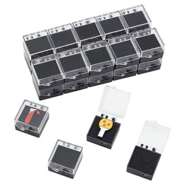 HOBBIESAY 24Pcs Black Plastic Lapel Pin Storage Boxes 1.5x1.2x0.8 Inch Clear Plastic Gift Box For Pin Small Jewelry Brooch Storage Holder with Foam for Lapel Pin Gemstone Storage Display