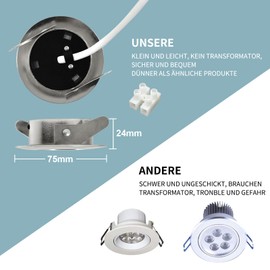 HiBay Set of 6 Recessed Spotlights LED 5 W Flat LED Spotlights 230 V 60 mm 68 mm Round Nickel Ceiling Spotlights Warm White 500 lm Not Dimmable