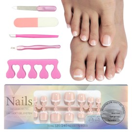 MrCuvaryas Pack of 120 False Toenails Kit, 12 Sizes Artificial Toenails for Sticking, Full Cover Acrylic Artificial Toenail Tips for Women Nail Art DIY (Nude-French, 120 Pieces)