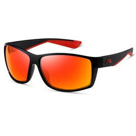 kimorn Polarized Sunglasses for Men's Sunglasses Fishing Driving with UV Protection Running Cycling (Black frame/Red mercury lens)