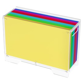 Solinxe Clear Hanging File Folder Box - for Legal Size - Sturdy Vertical Acrylic Magazine Rack Desk File Organizer with Handle, Transparent Storage Bin for Office Classroom, Assembly Required