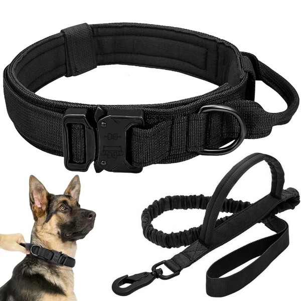 Tactical Dog Collar Leash Set, Adjustable Military Training Nylon Collar
