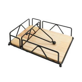 SEICASAYA Napkin Holder with Wooden Base, Modern Metal Paper Towel Dispenser with Weighted Design for Kitchen, Dining Table (Black)