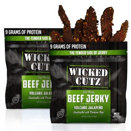 Volcanic Jalapeno Spicy Beef Jerky | Tender, Flavorful, Easy to Chew Premium Jerky with 27g Protein Per Bag, Carnivore Diet Snacks, Hot Beef Jerky Made with Fresh Jalapeno Peppers (2 Bags)