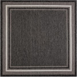 Unique Loom Outdoor Border Collection Area Rug - Soft Border (10' Square Black/Ivory)