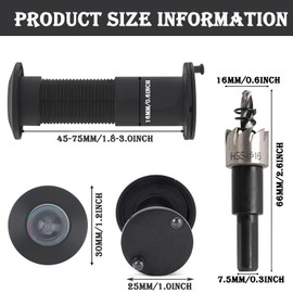 Door Viewer with Privacy Screen, 200° Wide Angle Optical Glass Lenses, Drill Hole Diameter 16 mm - 21 mm, Brass Spy with Drill, Adjustable Length, Brass Door Viewer for 35-60 mm Thick Doors (Matte