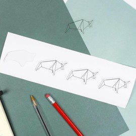 4 x Small 50mm 'Origami Bull' Transparent/Clear Sticker Decals for Windows/Cars/Walls (DC00137740)