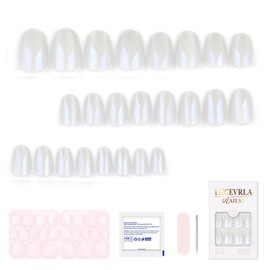 THCEVRLA Nail Tip, White Oval Handmade Nail Tip, Cat Eye Magnet, Stylish Nail Geling, Tool Kit Included, 24 Pieces
