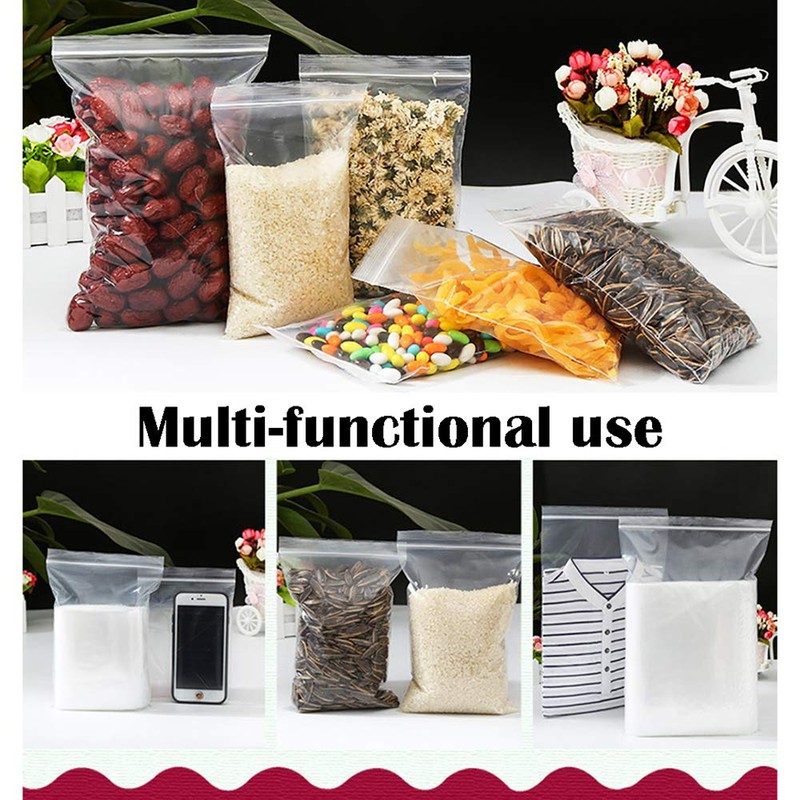 YOFADCI Zip Bags Plastic Clear Resealable Food Bags Zipper Kitchen