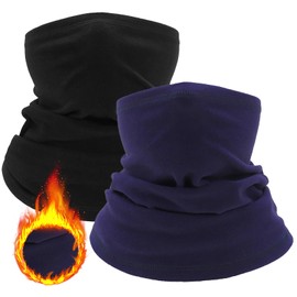 Beurlike 2 PCS Winter Neck Warmer Fleece Neck Gaiter Warm Balaclava Windproof Face Scarf Cover for Men & Women Outdoor Sports(Black+Navy)