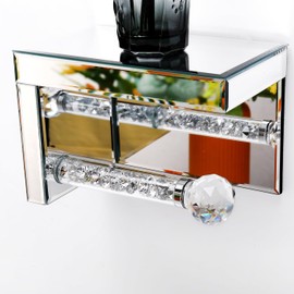 TACIDON Crystal Crush Diamond Toilet Paper Holder with Mirrored Shelf. Silver Modern Toilet Paper Holder Wall Mounted, Glamorous Mirror Toilet Paper Roll Holder for Bathroom Washroom.