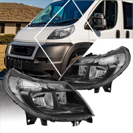 PM PERFORMOTOR Pair of Headlights Assembly Compatible with 2014-2022 Ram Promaster 1500 2500 3500, with Side Marker & Turn Signal, Black Housing Clear Corner
