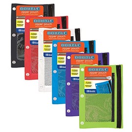 BAZIC Pencil Pouch 3 Ring Binder Pouch w/ Rivet Enforced Rings Holes, Assorted Color Mesh Window, Double Zipper Pouches 144-Pack