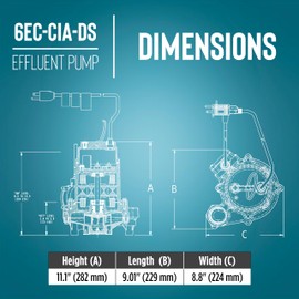 Little Giant 6EC-CIA-DS 1/3 HP, 115-Volt, 3180 GPH Automatic Cast Iron Submersible Sump/Effluent Pump with Polypropylene Base, Piggyback Diaphragm Switch and 18-Ft. Cord, Blue, 506810