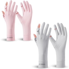 2 Pares Guantes Protección UV Mujer, Guantes para Sol y Manejar, Protección Solar para Deportes y Actividades al Aire Libre, Guantes con Abertura para Pantalla Táctil, Material Nailon Simulado