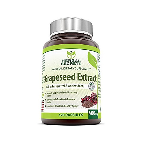 Herbal Secrets Grapeseed Extract 400 mg 120 Capsules (Non-GMO)- Support Brain Functions & Immune Health* Supports cardiovascular Health*