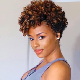 MIMAN 3 Packs 10 Inch Short Curly Crochet Hair Braiding 8MM Spiral Curls Crochet Braids Synthetic Hair Extension for Black Women DIY Mohawk Afro Braided Hairstyle (Black to Brown #1B/30)