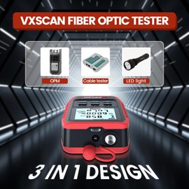 VXSCAN Fiber Optic Tester, Optical Power Meter, FC/SC/ST Universal Interface Fiber Tester & RJ45 Network Test & LED Lighting, Mini Fiber Optic Cable Tester Portable USB Charge Fiber Light Meter