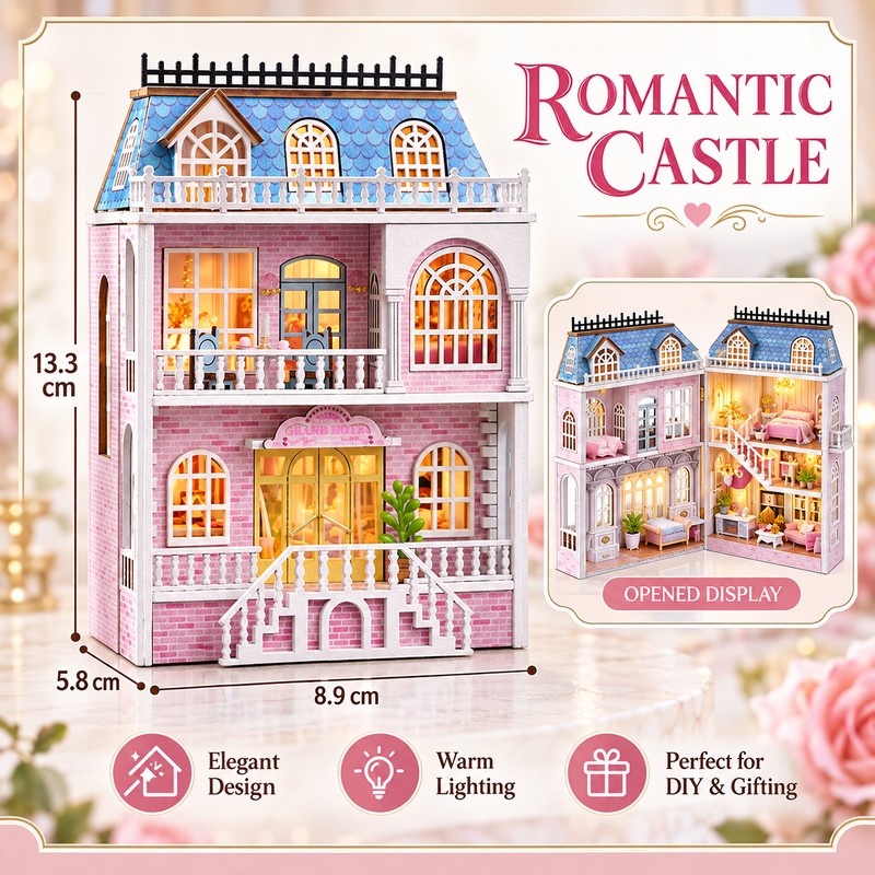 DIY Miniature House Kit with Furniture and LED Light, Wooden