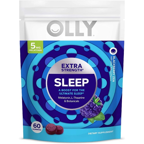 OLLY Extra Strength Sleep Melatonin Gummy, 30 Day Supply (60 Gummies), Blackberry Zen, L-Theanine,Chamomile, Passionflower and Lemon Balm Chewable Supplement Sleep Aid