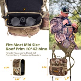 NEW VIEW Bino Packs for Hunting - Binocular Straps Harness Chest Pack with Detachable Rangefinder Pouch, Adjustable Camo Bino Harness & Rain Cover - Ideal for Bow Hunting- Medium