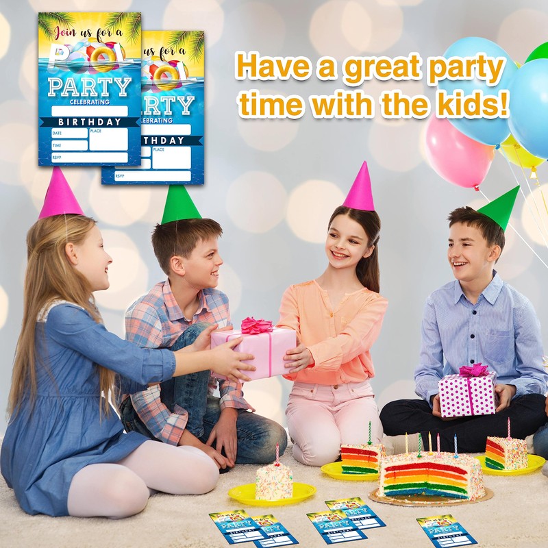 YSTEP Pool Party Birthday Invitations, 20 Invite Cards with Envelopes,