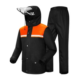 iCreek Rain Suit Waterproof Jacket and Trouser Suit Raincoat for Men and Women Outdoor All-Sport Breathable Anti-storm (Black/Orange, M)