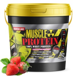 COLOSSAL LABS Muscle Protein Whey Powder [12 lbs/Pack of 1]– Cold Filtered, 25g Pure Protein, 6.6g BCAAs (Packaging May Vary) (12LB, Strawberry)