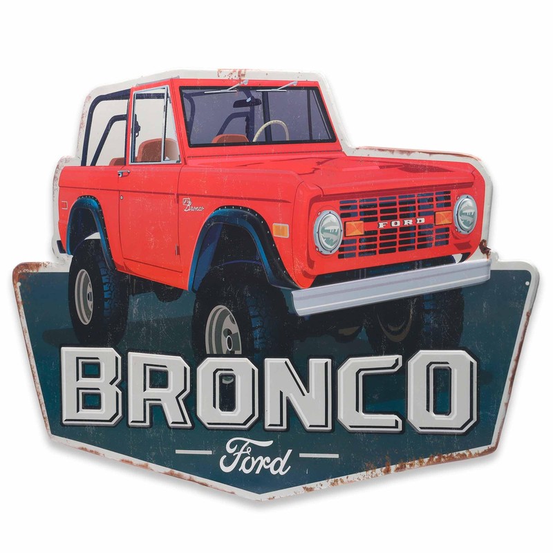 Ford Bronco Embossed Metal Sign - Large Red Ford Bronco