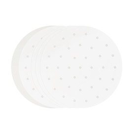 10 Inches Bamboo Steamer Liner, 50 PCS Round Air Fryer Parchment Paper with Holes for Air Fryer, White Non-Stick Steamer Liners