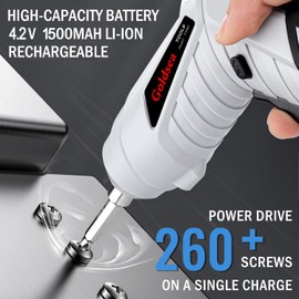 Electric Screwdriver Cordless, Goldsea 4.2V 3.5N.m 1500mAh Battery Rechargeable via Type-c, 1/4" 10pcs Magnetic Bits, Hex Chuck, 90° to 180° Adjustable Handle, LED Light for Home DIY & Repairs-Gray