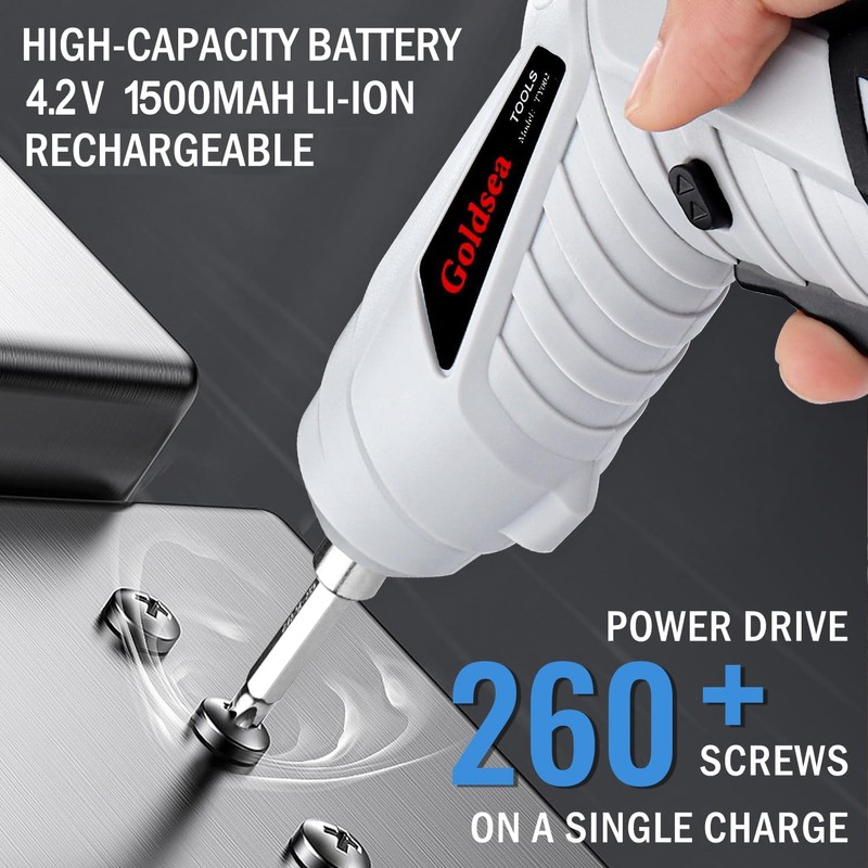 Electric Screwdriver Cordless, Goldsea 4.2V 3.5N.m 1500mAh Battery Rechargeable via