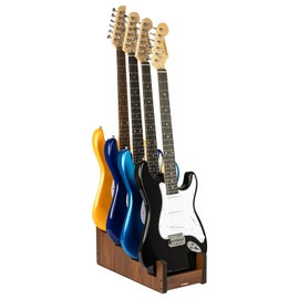 STRICH Wooden Guitar Stand for Multiple Guitars, 4-Holder, Front Display Space-Saving Floor Guitar Rack for Home, Studio, Stage, Walnut Color, GS-4W (For 4 Electric/Bass)