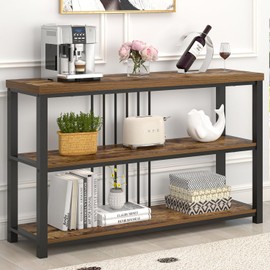 FOLUBAN Industrial Console Table, 3 Tier Entryway Sofa Foyer Table for Living Room Hallway Behind Couch, Rustic Brown