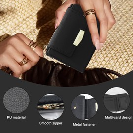 AdiStylinno Women's Bifold Compact Small Purse Women's Fashion Credit Card Holder Wallet with ID Window and Zip Coin Compartment, black, Minimalist