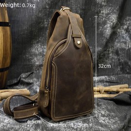 LUUFAN Men's Genuine Leather Sling Bag Chest Shoulder Backpack Crossbody Bag for Casual Sport Hiking Travel(Brown)