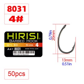 Pack of 50 Fishing Hooks PTFE Coated Stainless Steel with High Carbon Content Barbed Wire Fishing Hooks with Eyelet Fishing Accessories (FBA-8031-4)