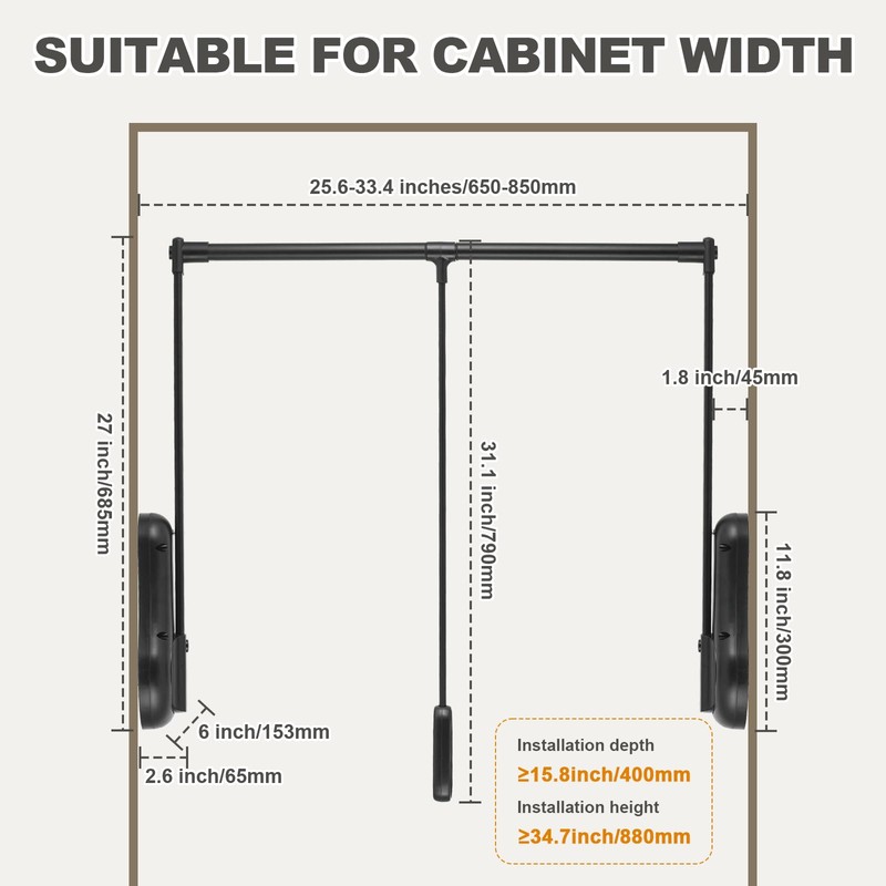 YJINGRUI Pull Down Closet Rod, 120° Pull-down Wardrobe Hanger with