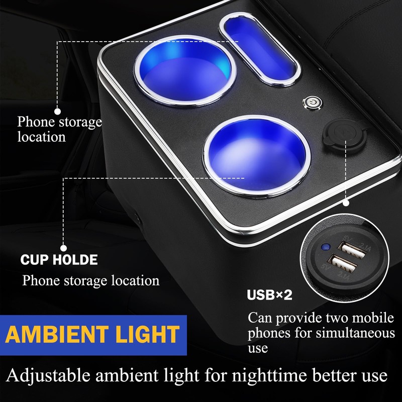 Upgrade Center Console Organizer with Cup Holder& Phone Holder for