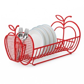 Jumbl Expandable Dish Drying Rack – Apple Decor Metal Dish Drainer with Utensil Holder, Adjustable 14"–27", Rust-Proof Countertop Dish Strainer for Kitchen Sink, RV, or Outdoor Use