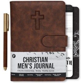 Prazoli Leather Christian Bible Prayer Journal For Men - Study Scripture Notebook & Planner Daily Devotional Undated | Religious Jesus Faith Gifts for Graduation, Pastor Baptism & Church, Cross