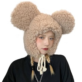 Women Girl Winter Animal Hat With Ear Flaps Warm Funny Plush Bear Ears Hat Headwear Cute Fleece Lined Earflap Hat Bomber Hat Windproof Trapper Hat Ski Cycling Cap Beanie Hat For Travel Party Outdoor