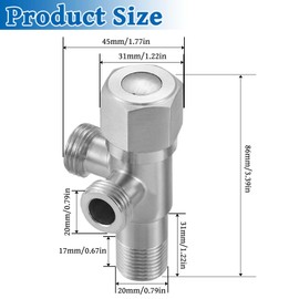 Angle Valve 1/2 Inch Stainless Steel Angle Valve Sink with 2 Outlets Water Connection Universal Water Valve for Wall Thread 1/2 Inch