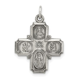 Auriga Fine Jewelry 925 Sterling Silver Antiqued 4-way Medal Pendant (L- 37 mm, W- 20 mm)