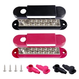 Orifort 12 Terminals Brass Bus Bar with Cover, 5.3" Power and Ground Distribution Block Brass BusBar Battery Junction for Car Boat and More (1 Pair)