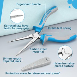 SPEEDWOX Fine Tips Needle Nose Pliers for Jewelry Making Long Nose Fishing Pliers with Serrated Jaw Thin Needle Nose Pliers Long Needle Nose Pliers with Protective Cover for Wire Looping Beading